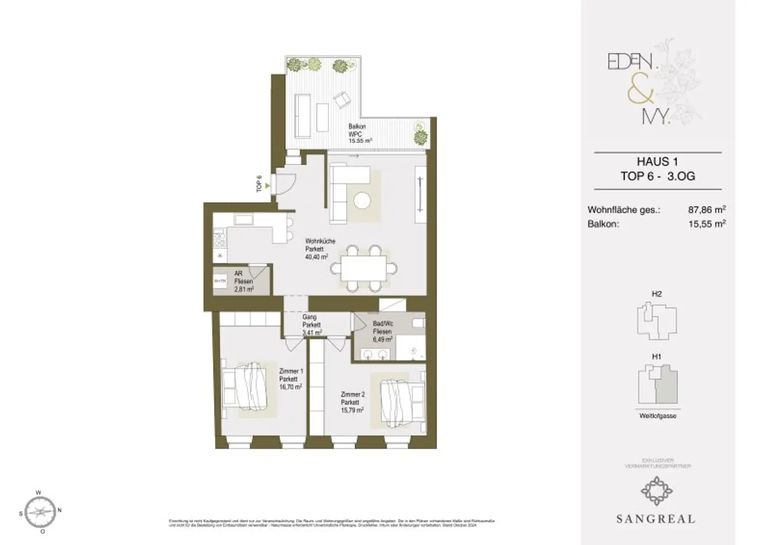 EDEN & IVY - HELLE 3-ZIMMER-WOHNUNG MIT WESTBALKON 3 Grundrissoptionen