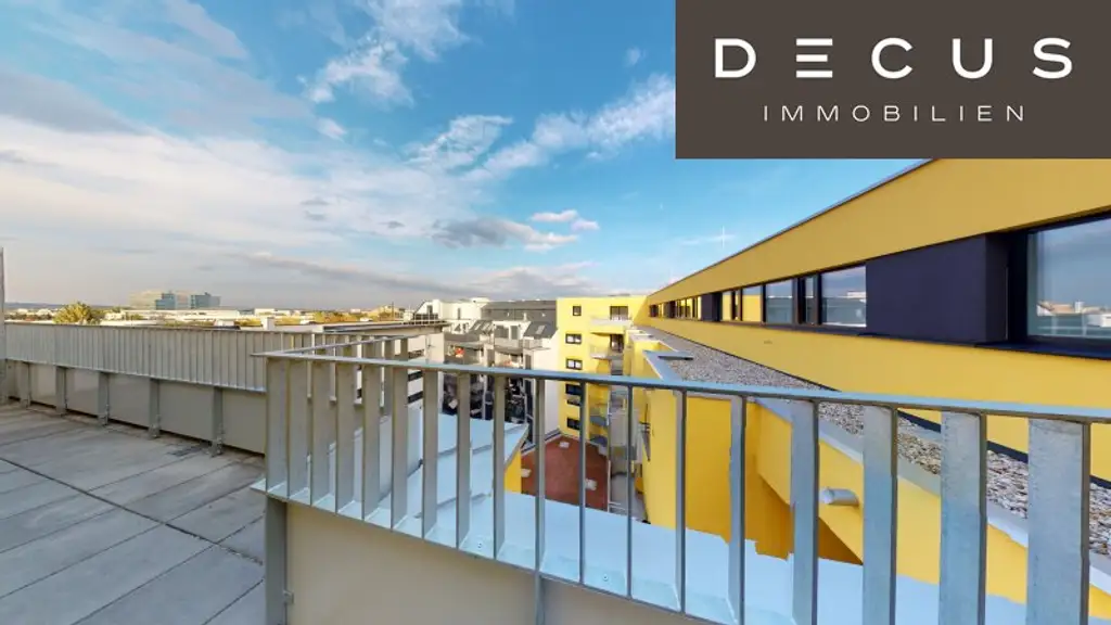 + RICHTUNG WESTEN + ZWEI ZIMMER + 19 QM GROSSE TERRASSE + 6. STOCK + NIEDRIGENERGIEHAUS + NAHE THERESA-TAUSCHER-PARK