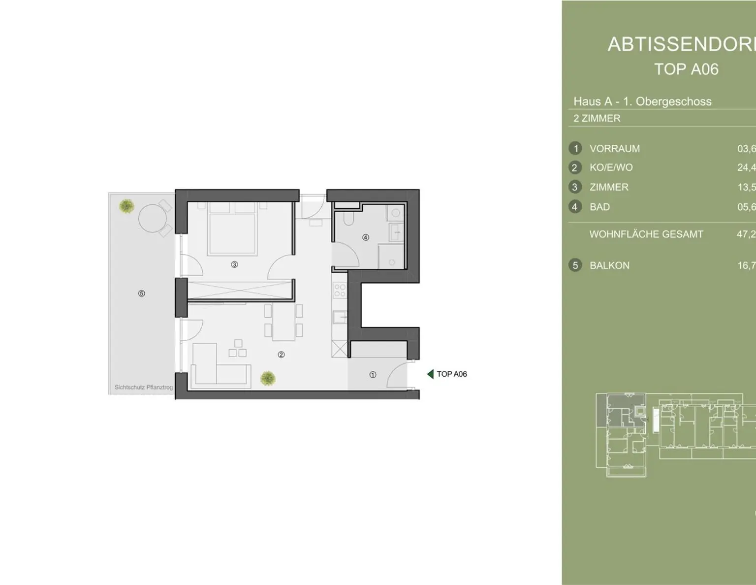 Exklusives Neubauprojekt im grünen Süden von Graz. TOP A06 - Kompakte 2-Zimmer-Wohnung mit großzügigem Balkon und durchdachtem Grundriss