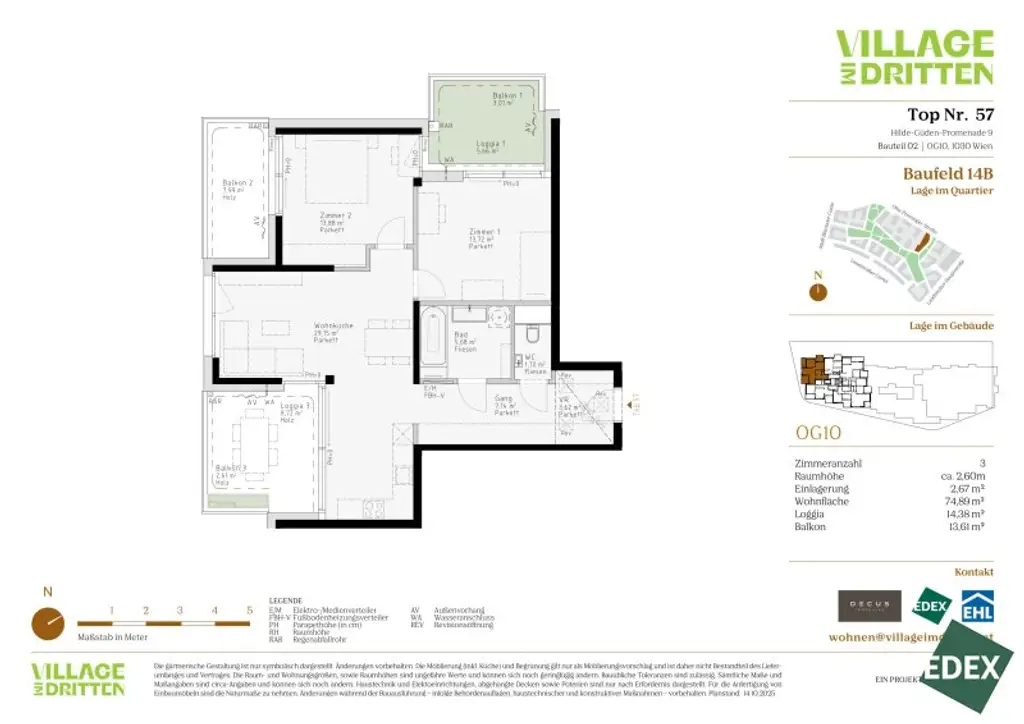 VILLAGE IM DRITTEN | TRAUMHAFTE 3-ZIMMER WOHNUNG MIT 3 FREIFLÄCHEN