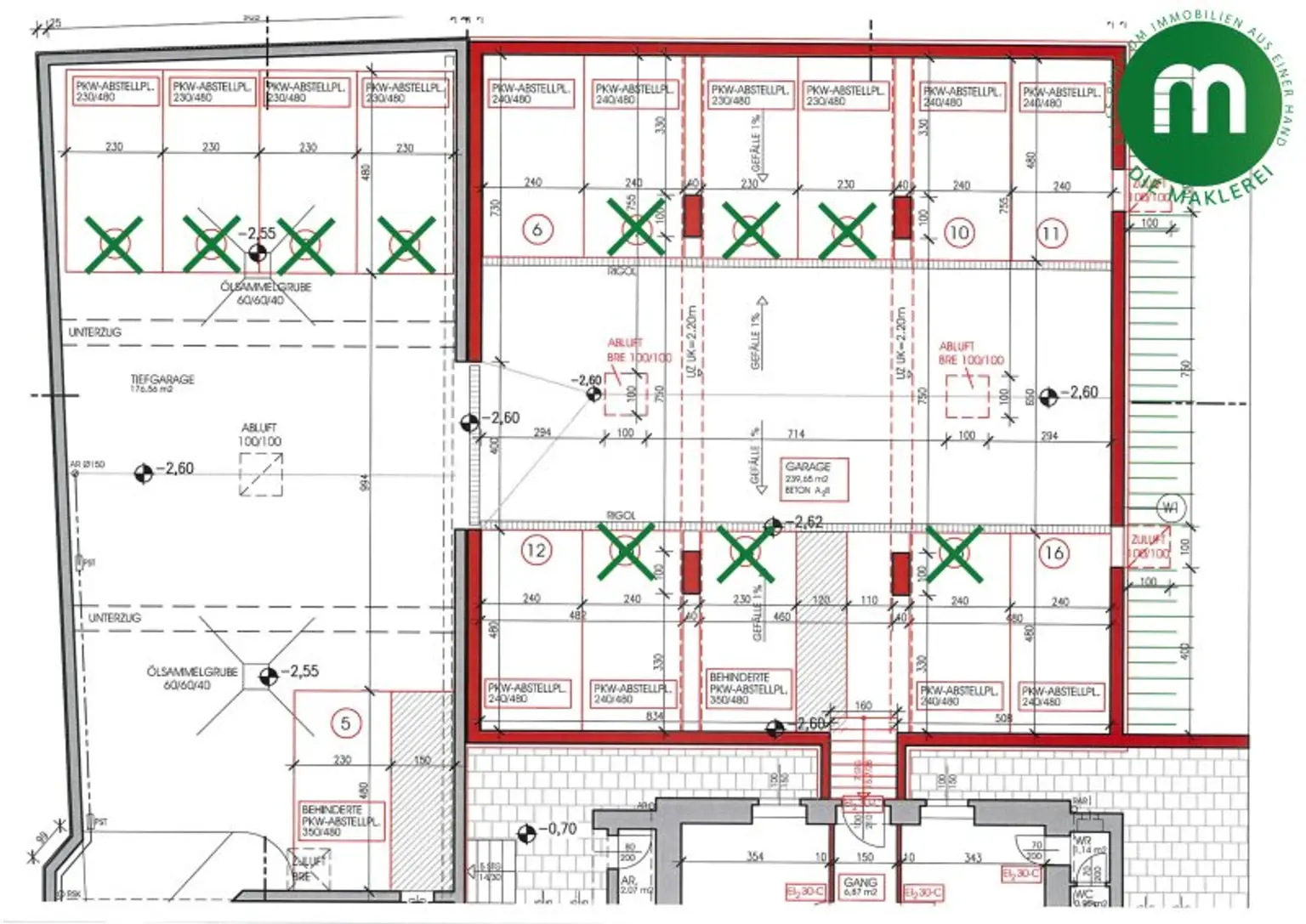 Garagenplan, X=vergeben