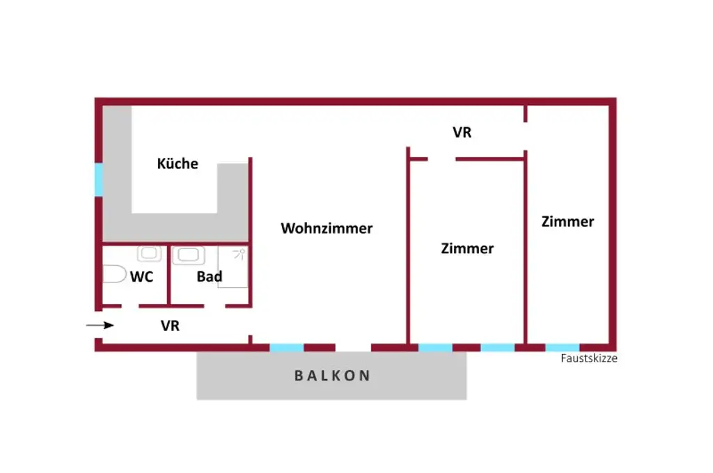 Moderne 3-Zimmer Wohnung, mit Balkon, hofseitig