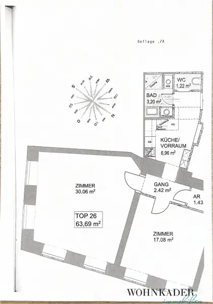 Helle 2-Zimmer-Wohnung in Toplage der Rüdigergasse