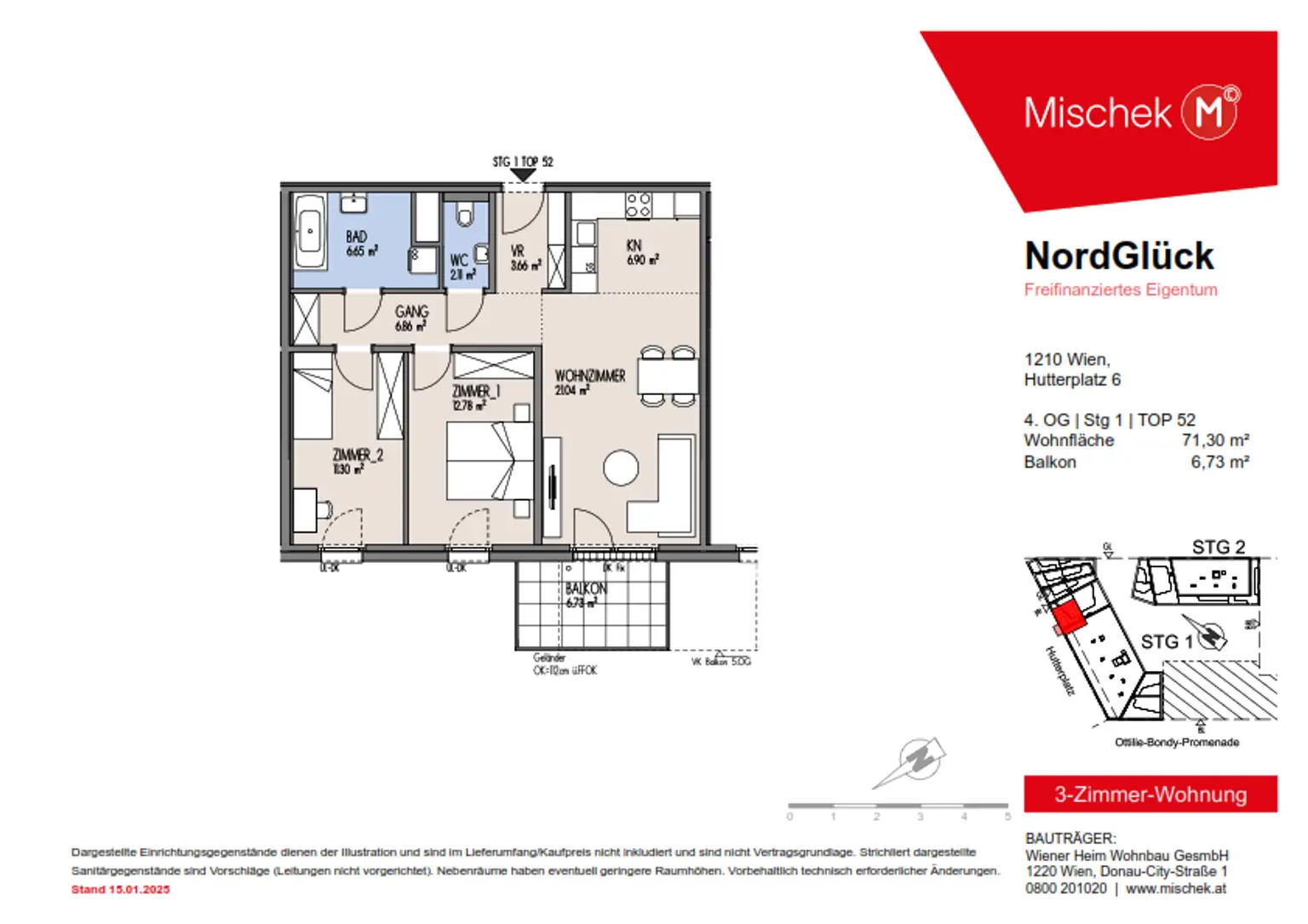 Provisionsfrei! Erstbezug: Helle 3-Zimmer-Wohnung mit Balkon in Floridsdorf