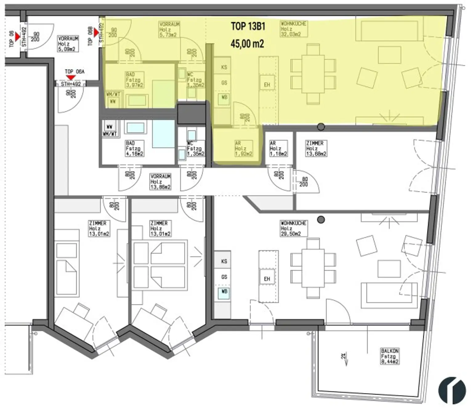 Wohnungsplan Top13 B1