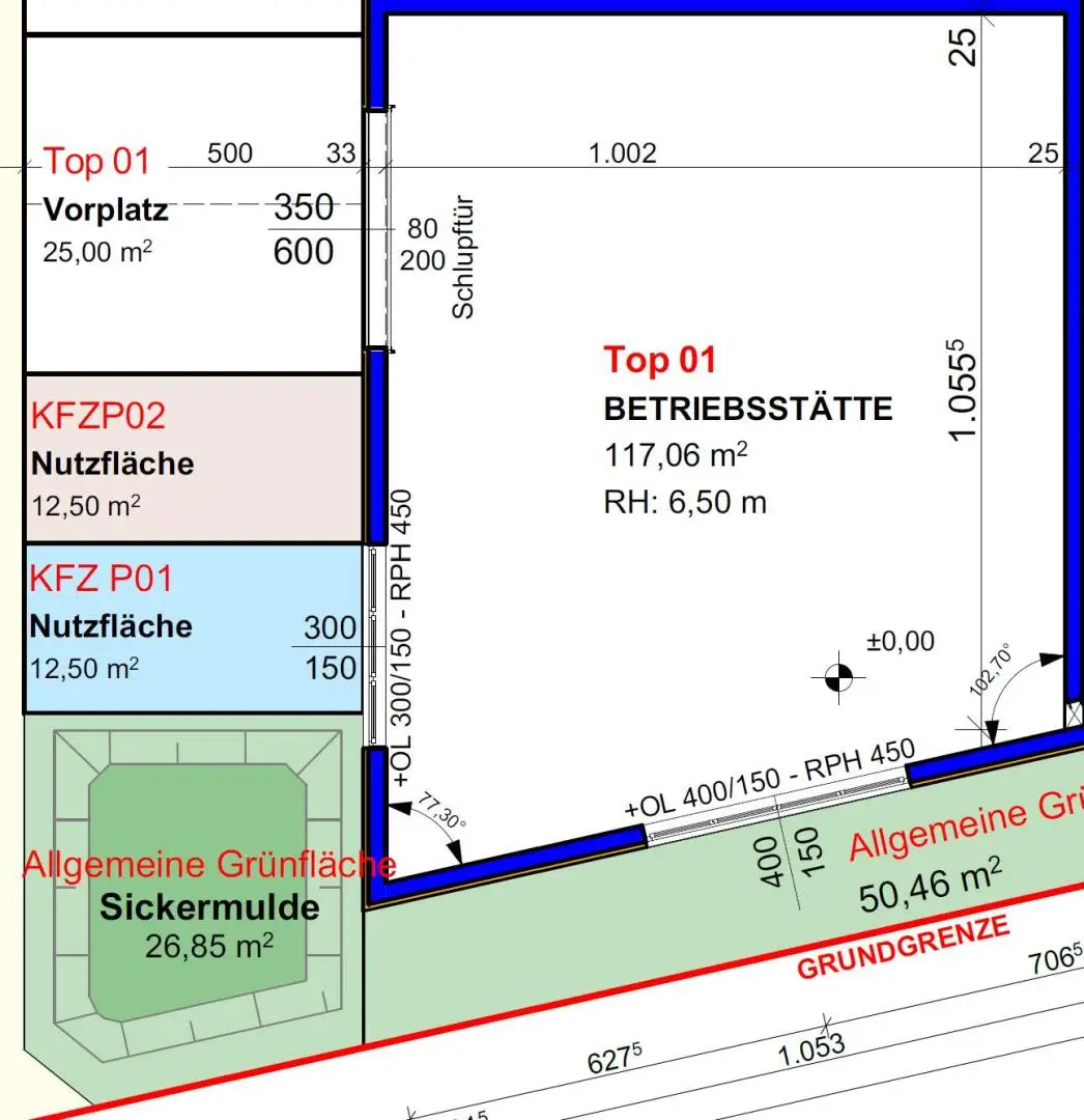 Betriebs-/Produktions- oder Lagerhallen mit Flächen von 63 - 117 m² zu verkaufen in Vöcklabruck / Nähe Varena (Top 01)