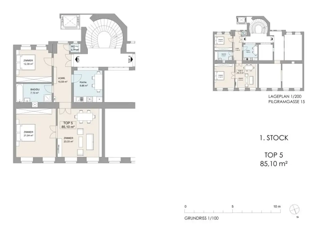 U4 PILGRAMGASSE: exklusiv generalsanierte 3-Zimmer Altbauwohnung mit hofseitigem Schlafzimmer
