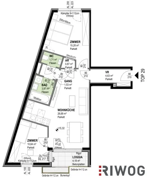 ERSTBEZUG | DG-Wohnung ohne Schrägen | 3-Zimmer | Loggia | Fernwärme | Fassadenbegrünung | TG-Stellplatz optional | Nachhaltiges Wohnbauprojekt