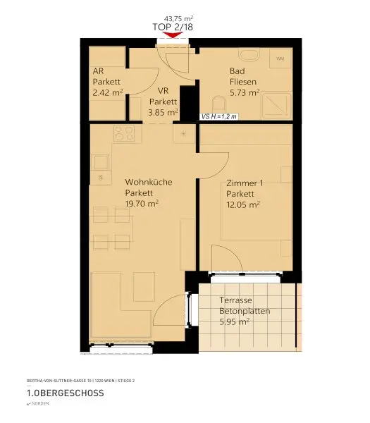 2-Zimmer-Neubauwohnung inkl hochwertiger Markenküche, Außenfläche und Kellerabteil / K2-18