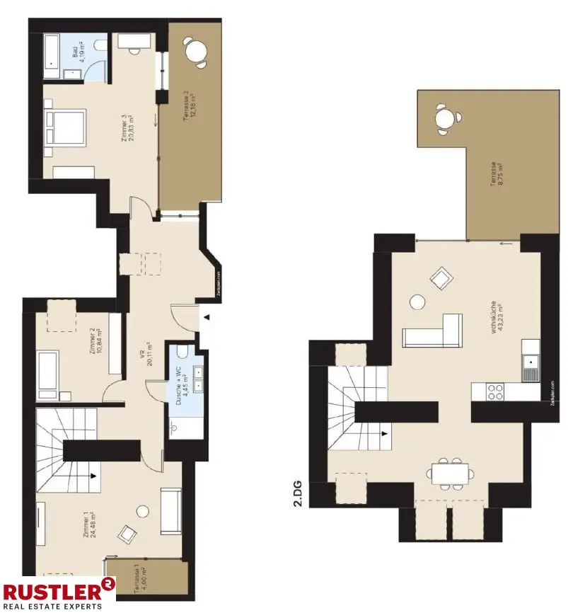 Eiinzigartige Dachgeschoss-Maisonette mit 3 Terrassen & Fernblick | ERSTBEZUG am Reinlpark