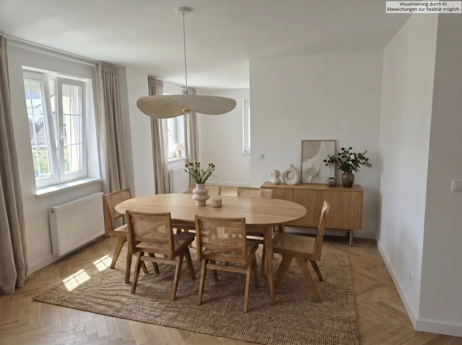 Wohnküche Essbereich visualisiert mit KI