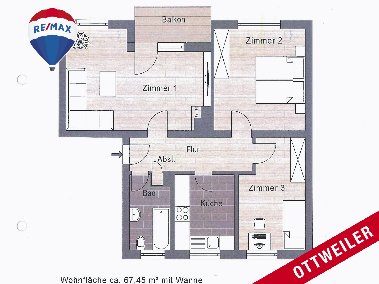 Mietwohnungen in 
Ottweiler 3 ZKB