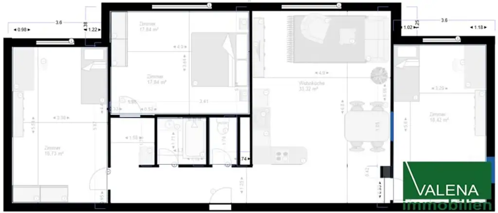 Wohnung mit 3 Schlafzimmern, Wohnküche in Bahnhofsnähe