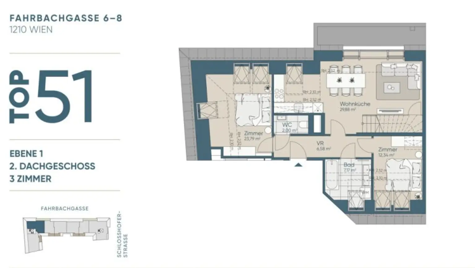 NEUBAU DACHGESCHOß-3-Zimmer-ERSTBEZUG mit Dachterrasse in 1210 Wien! Top 2/51