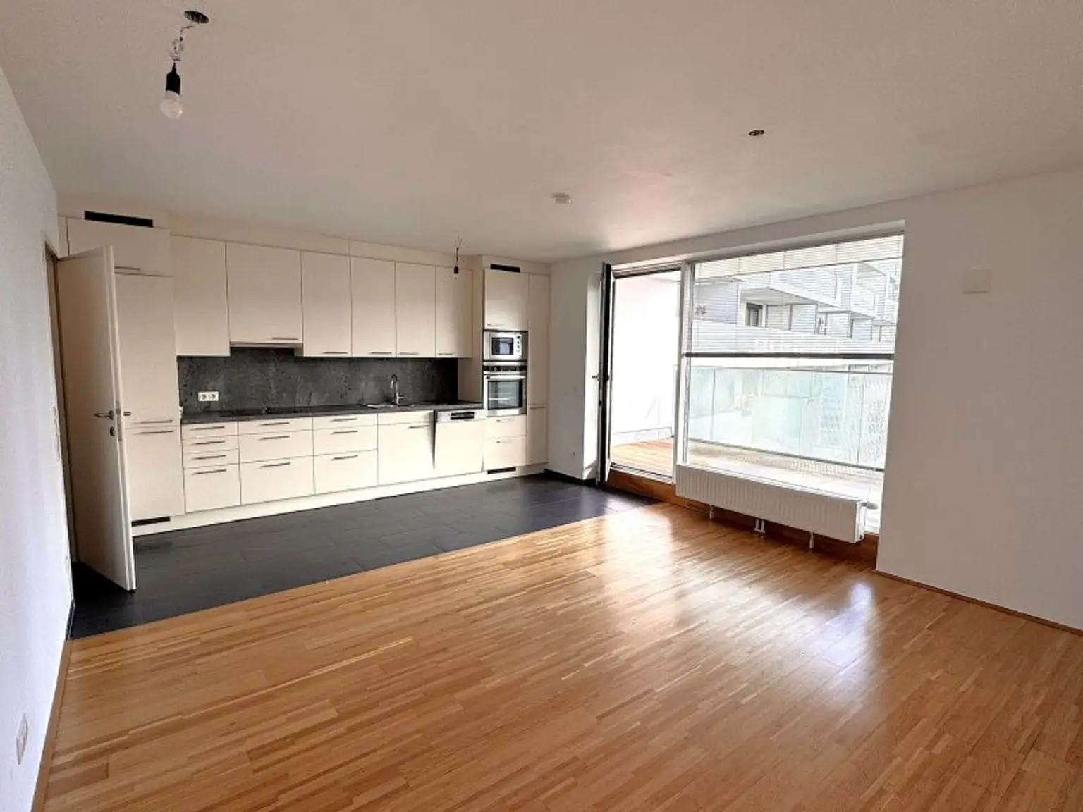 Wohnzimmer mit Einbauküche