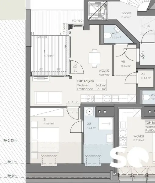 # SQ - EXKLUSIVE DACHGESCHOSSWOHNUNG IN 1030 WIEN - SEIDLGASSE - 2 ZIMMER und TERRASSE - TOP 17
