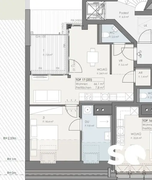 # SQ - EXKLUSIVE DACHGESCHOSSWOHNUNG IN 1030 WIEN - SEIDLGASSE - 2 ZIMMER und TERRASSE - TOP 17