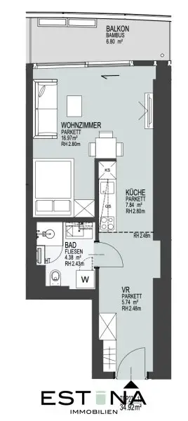 Voll möblierte Singlewohnung mit Concierge und Wellness - U1 Station