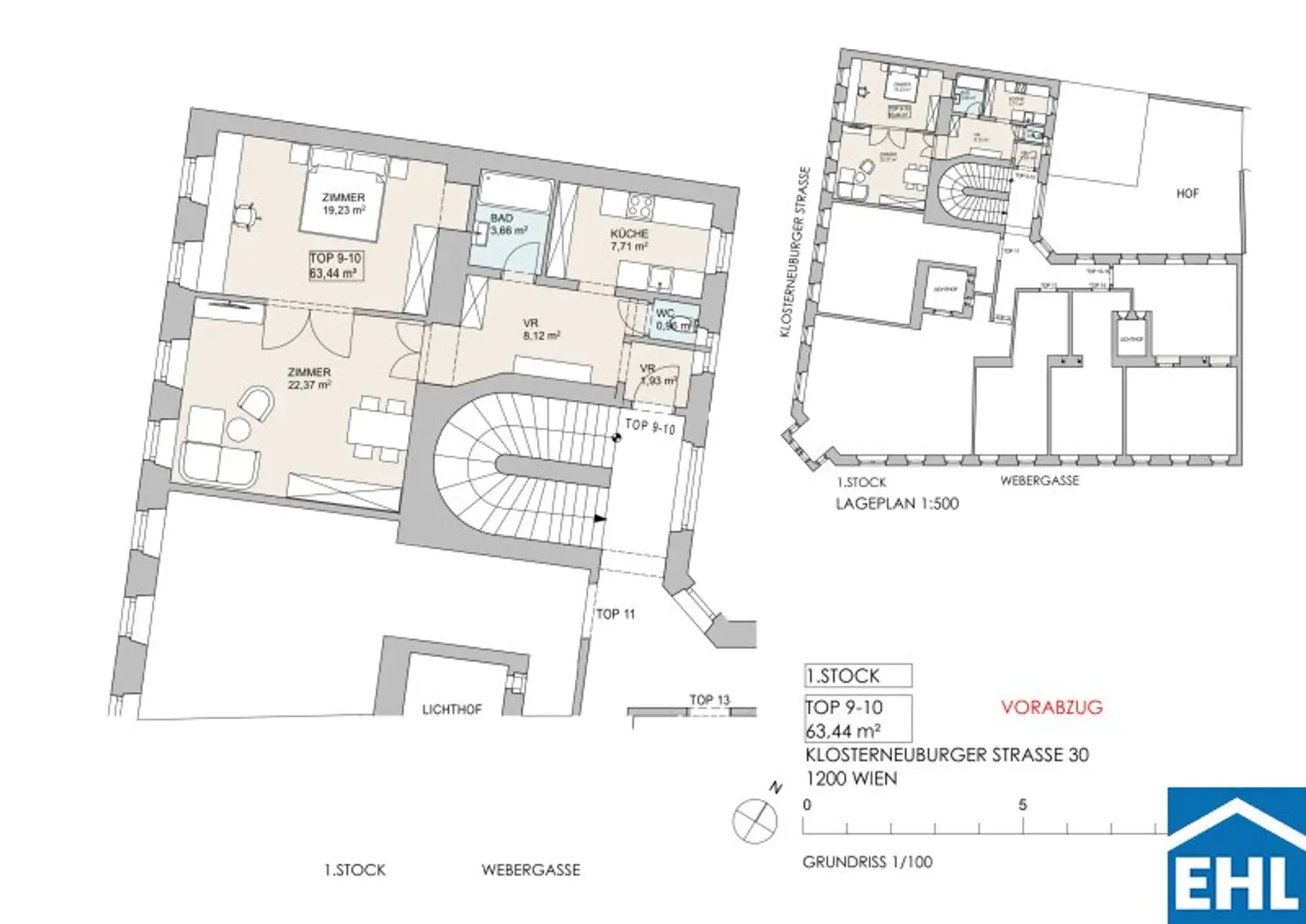 Sanierte 2-Zimmer-Altbauwohnung mit separater Küche Nähe Augarten