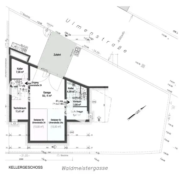 Kellergeschoß (Eckhaus - hellblau)