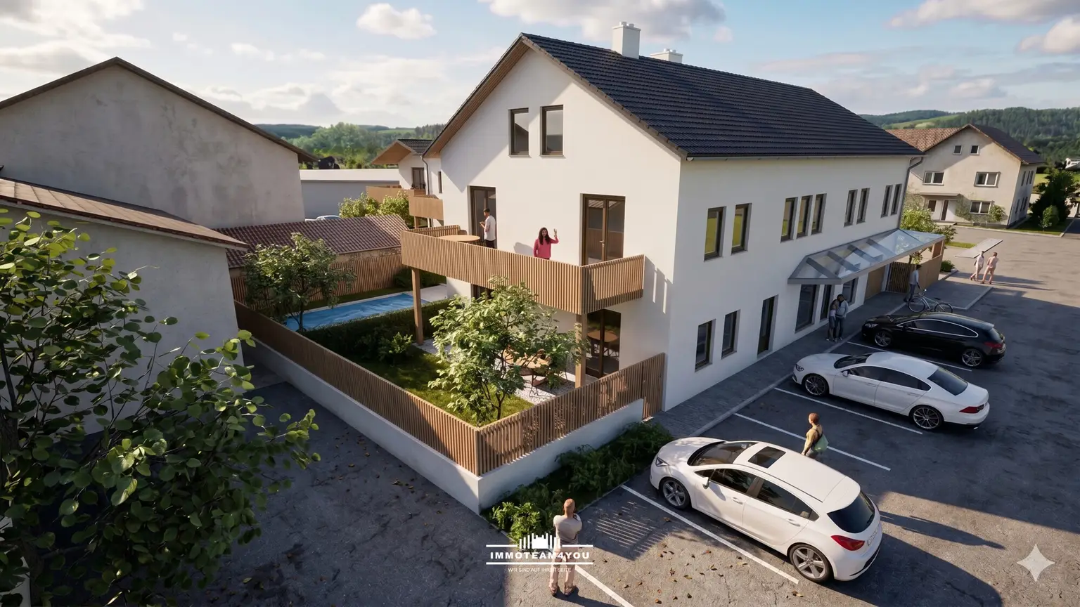 Konzept Ausbau Ist Variante 2-geschossig Blick vom Parkplatz 02