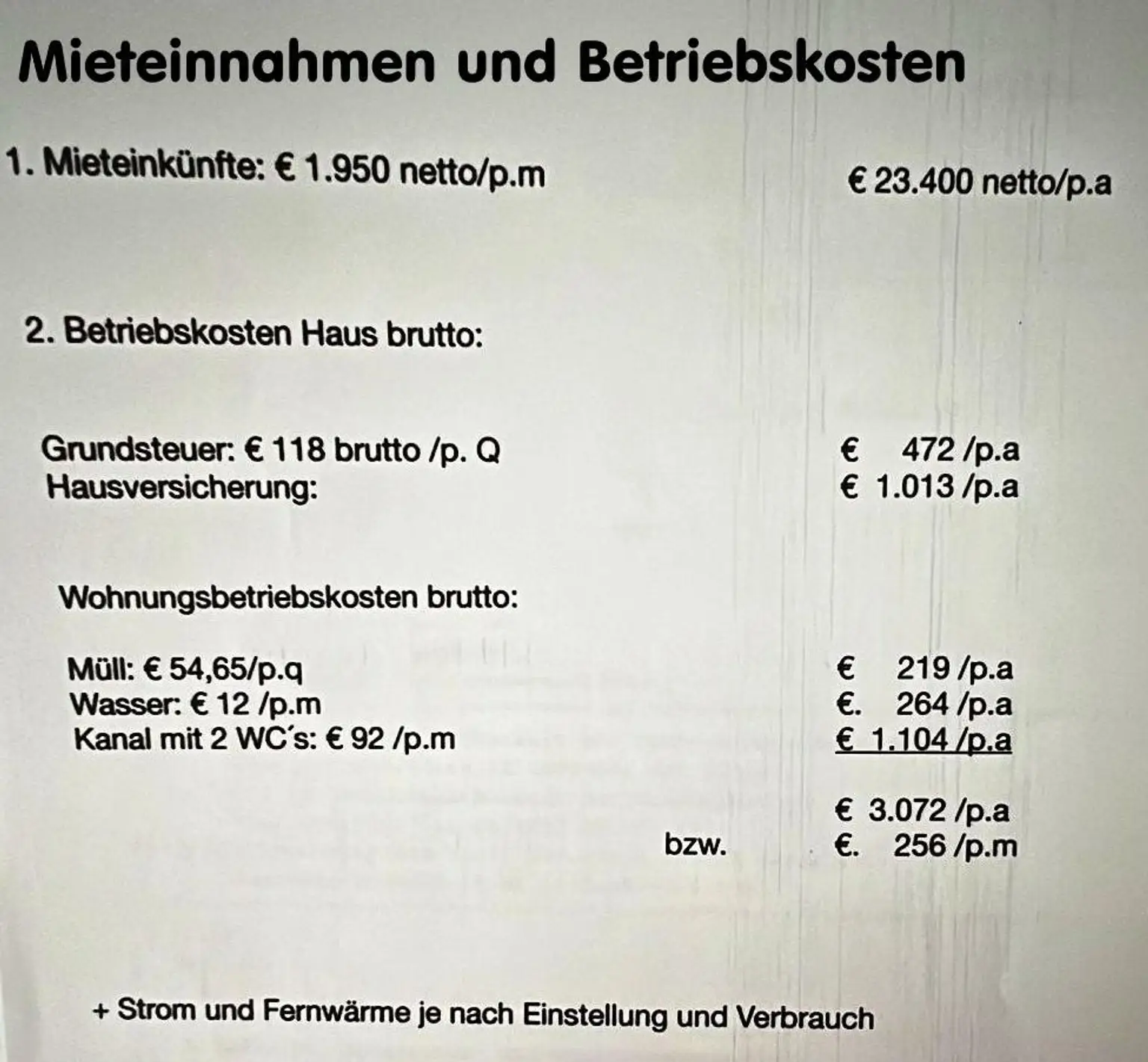 Mieteinnahmen& Betriebskosten