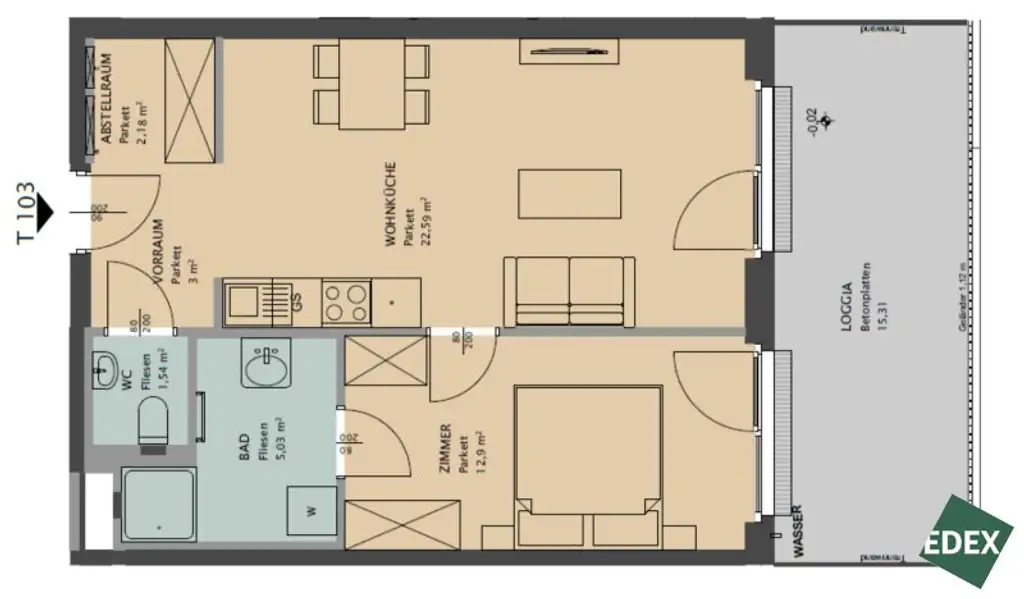 Ruhelage: 2-Zimmer Wohnung mit großem Balkon
