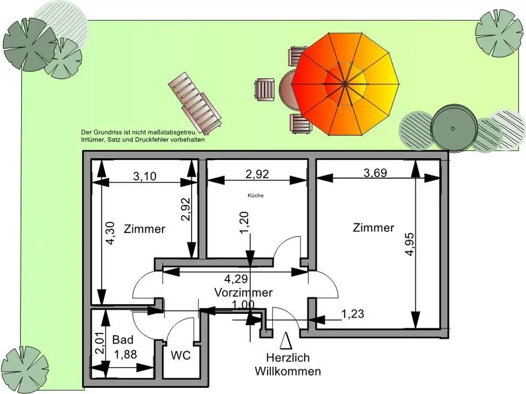 Eine reizende 52 m²  2-Zimmer Wohnung und 30 m² Gartenfläche in einem Zweifamilienhaus.