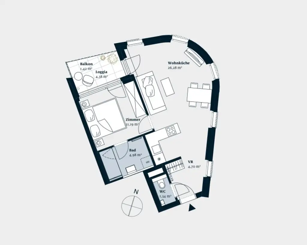 Erstbezug ab Februar! Nähe U6/U4! Helle 2-Zimmer-Wohnung mit Loggia zu vermieten!