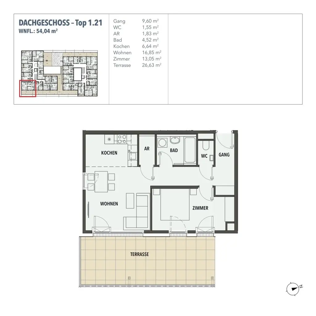 EDI N° 7 - Zweizimmer Wohnung mit großzügiger südost Terrasse
