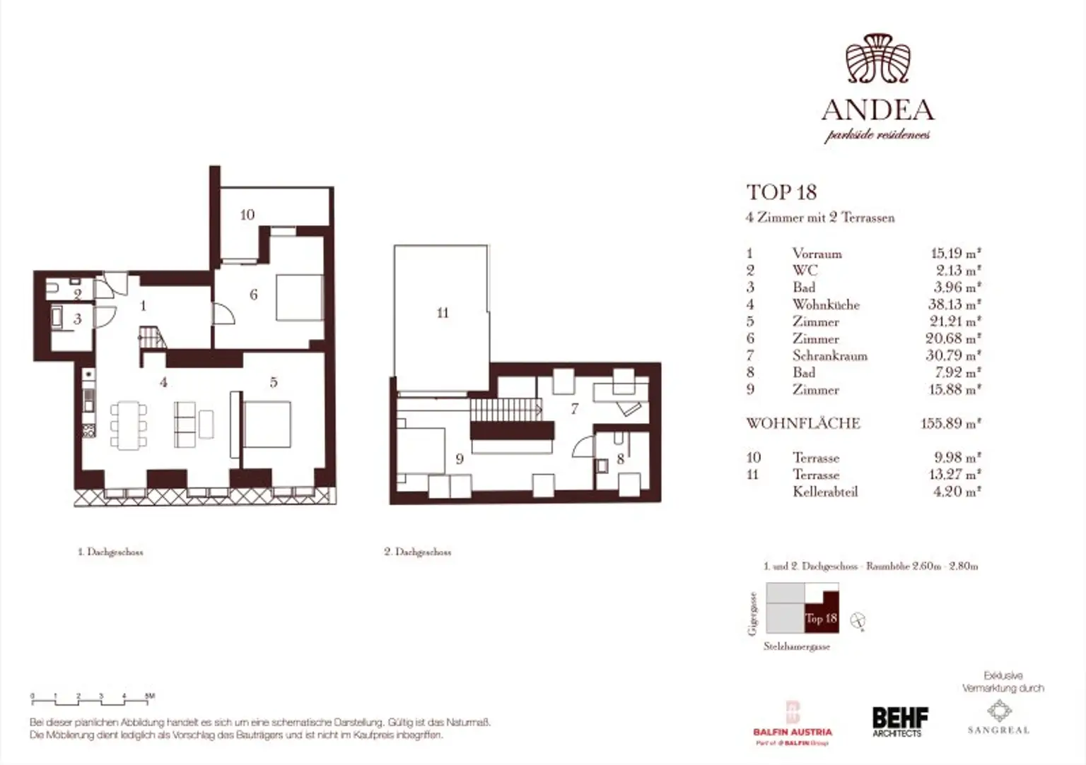 Luxuriöse 4-Zimmer-Maisonette mit zwei Terrassen und über 3 Meter Raumhöhe - ANDEA Parkside Residences