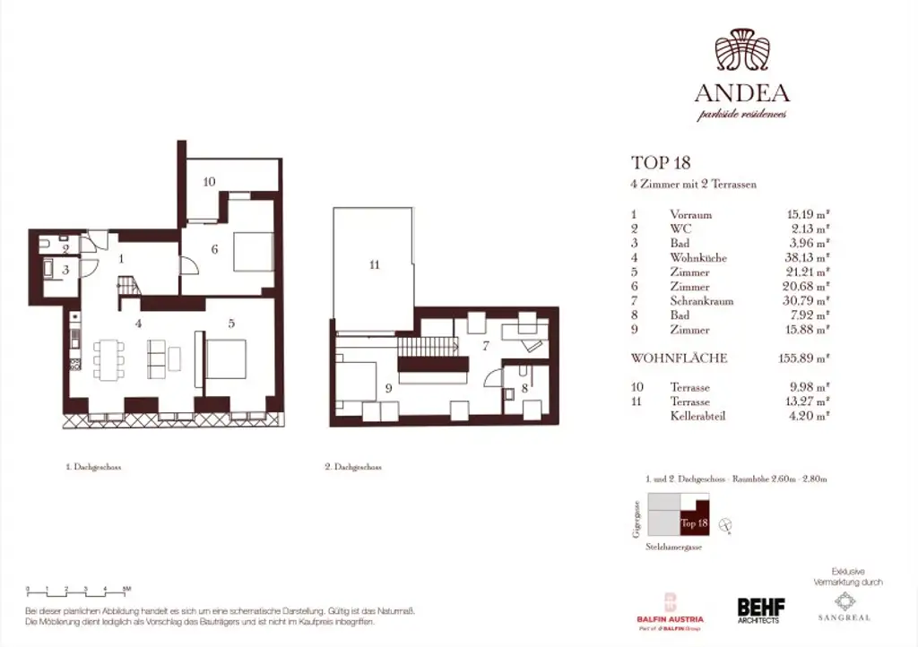 Luxuriöse 4-Zimmer-Maisonette mit zwei Terrassen und über 3 Meter Raumhöhe - ANDEA Parkside Residences