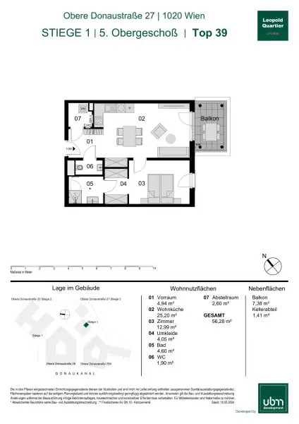 „Leopold Quartier“  Helle provisionsfreie 2-Zimmer Eigentumswohnung mit Balkon (Erstbezug!) Top 39