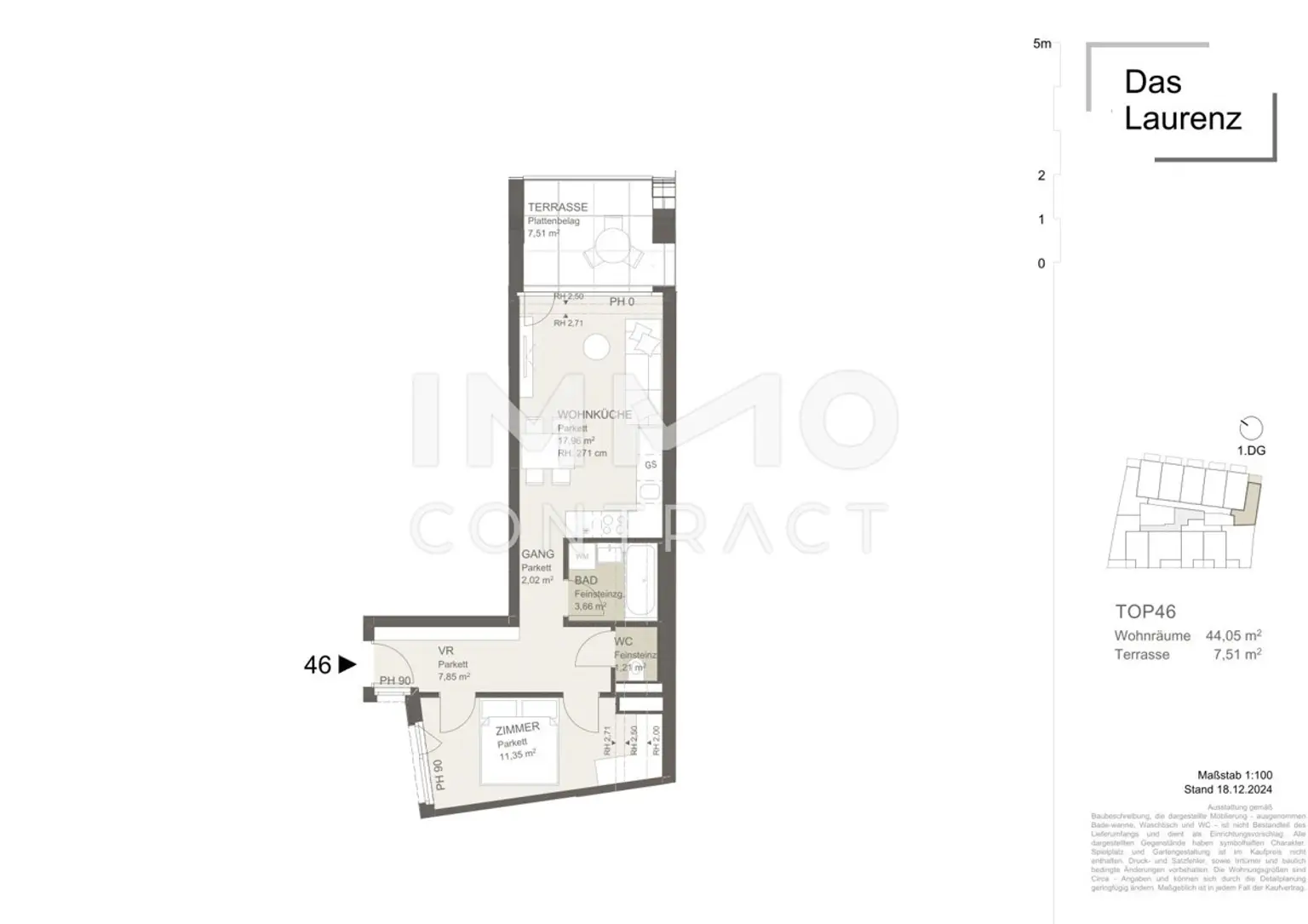 U3  ERSTBEZUG Top Anlage Dachwohnung 2 Zimmer + Terrasse =DAS LAURENZ= 1 bedroom apartment+terrace