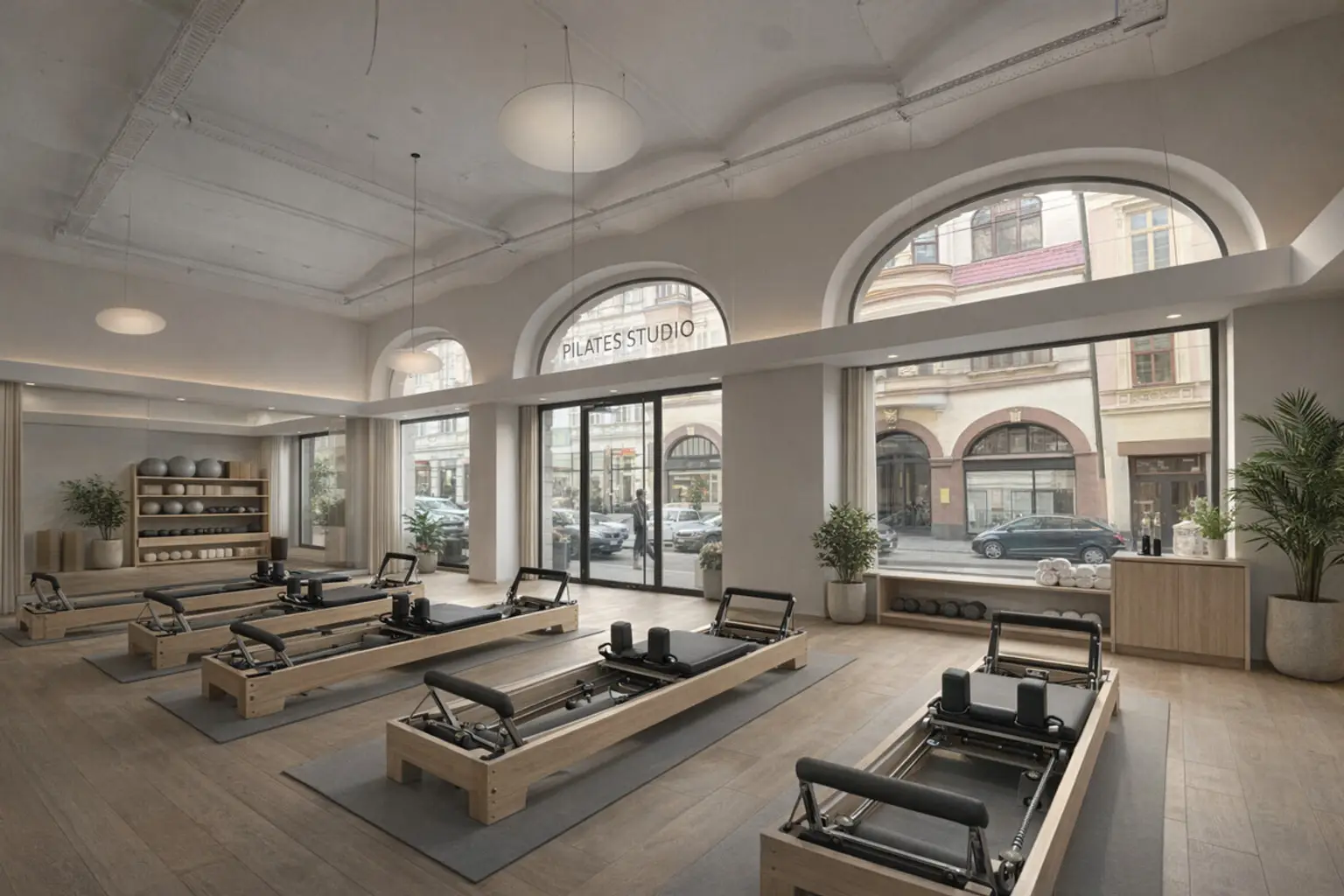 Moderne Pilates-Studio mit Reformer-Geräten(1)