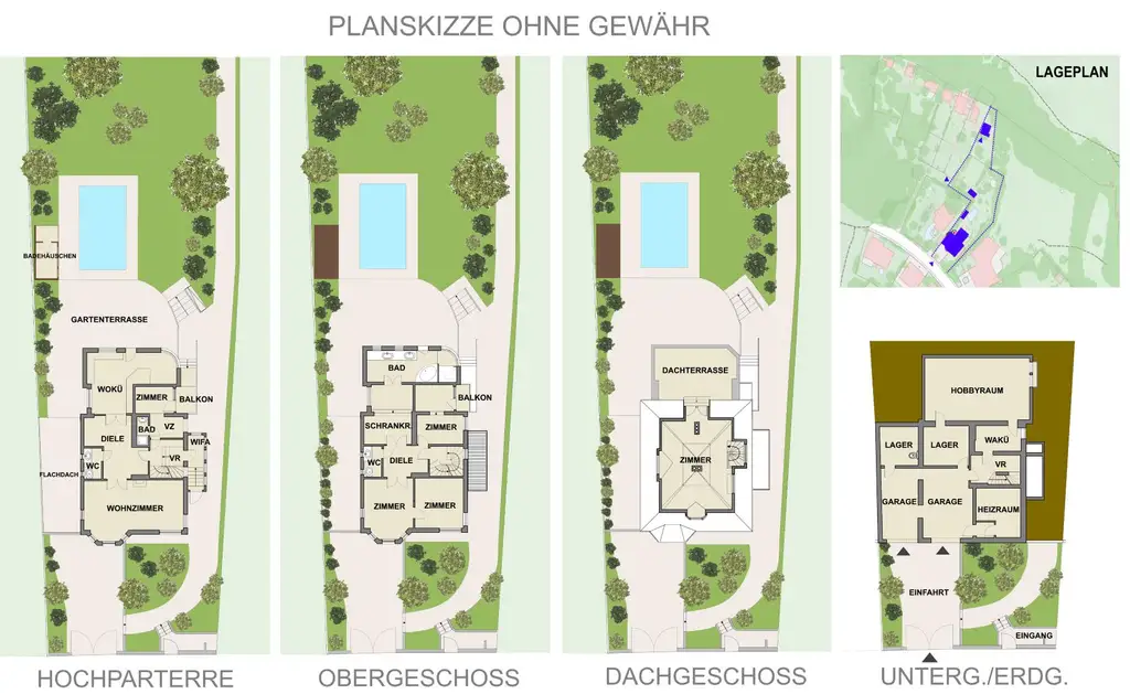 Grüne Oase in Prestige-Lage, Stilvilla mit ca. 1.600 m² Grund, Gästehaus, 2 Garagen und großem Pool