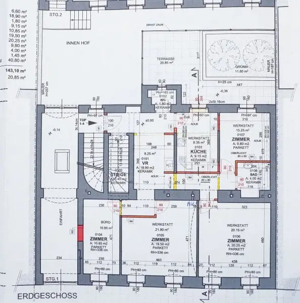 Büro / Ordination im Erdgeschoss mit Terrasse! 95,70 m2 Vier separate Räume mit 47 m2 Kellerfläche! Nähe Thaliastraße!