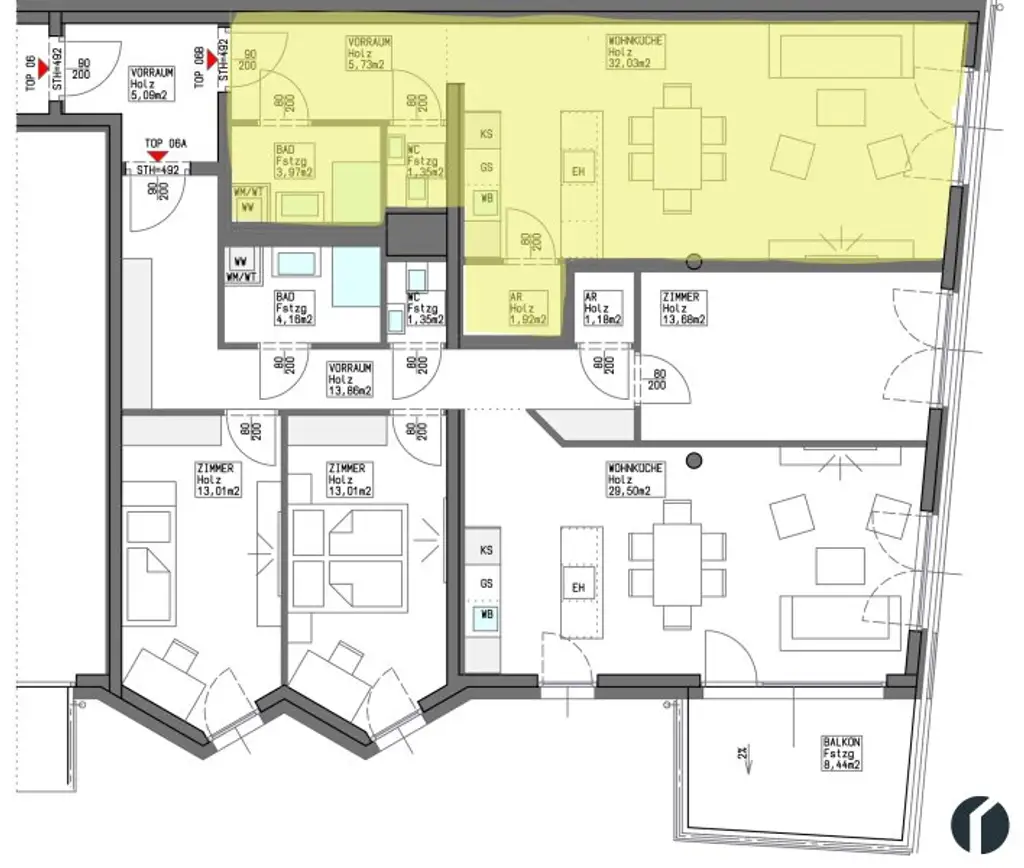 Wohnungsplan Top 13 B1