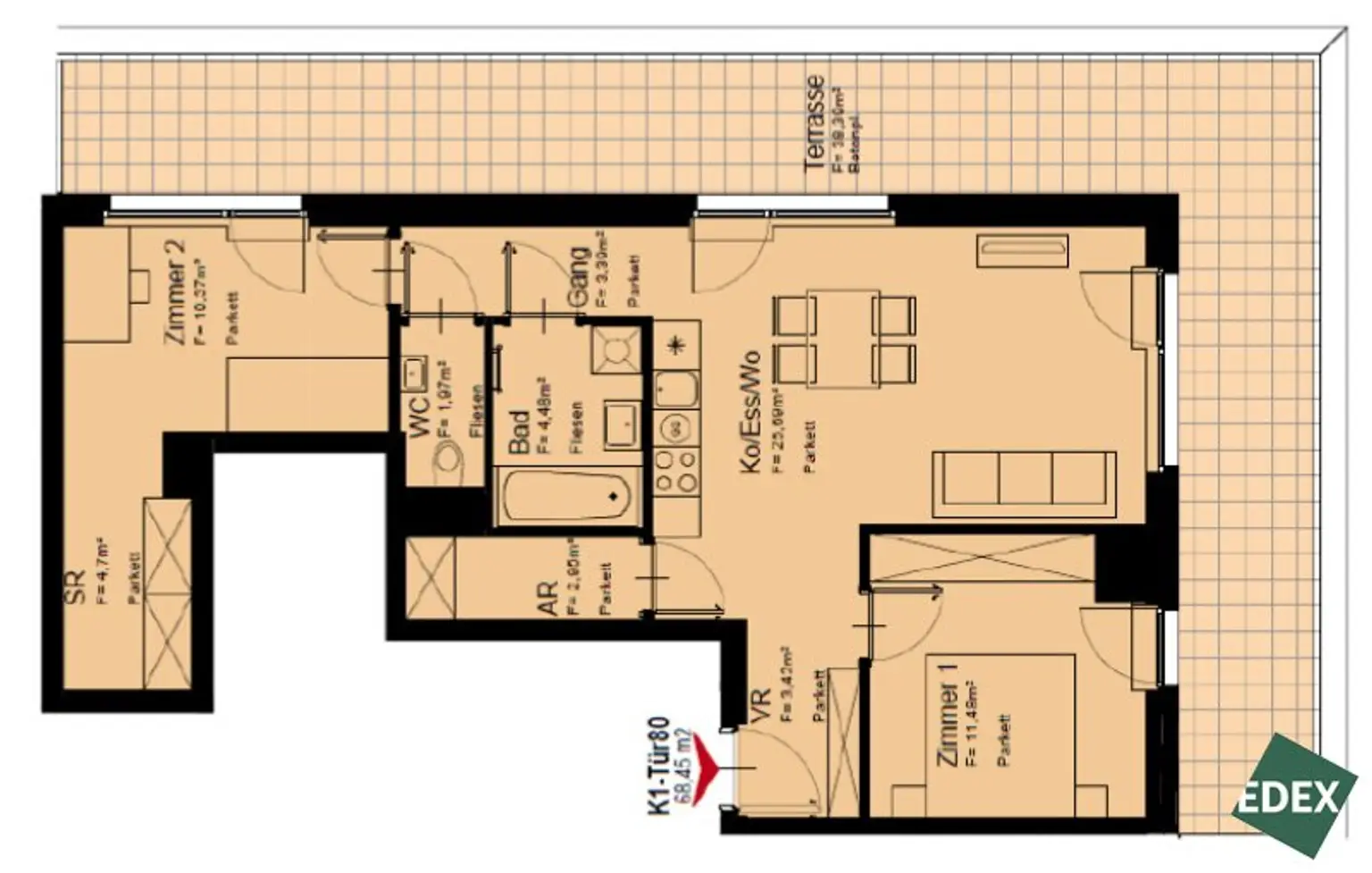 Gemütliche 3-Zimmer-Wohnung mit großzügiger Terrasse nahe U1 Rennbahnweg