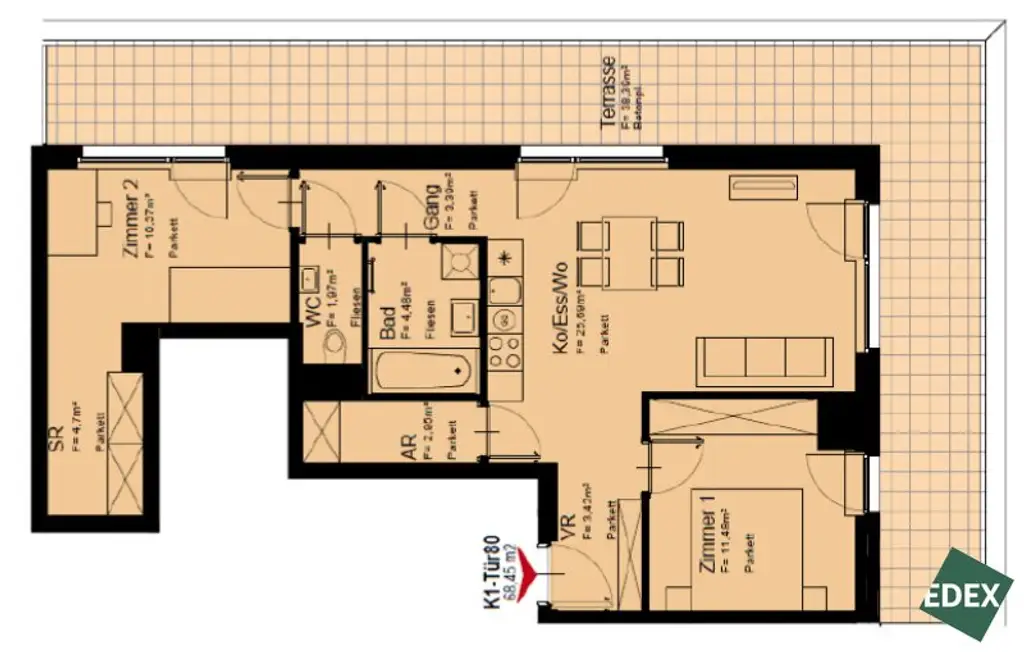 Gemütliche 3-Zimmer-Wohnung mit großzügiger Terrasse nahe U1 Rennbahnweg