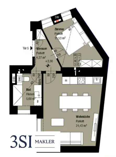 Charmanter 2-Zimmer-Erstbezug im Mezzanin mit Hofruhelage