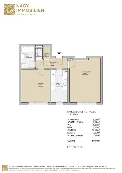 Lichtdurchflutete 2-Zimmer-Wohnung in Nußdorf zu vermieten!