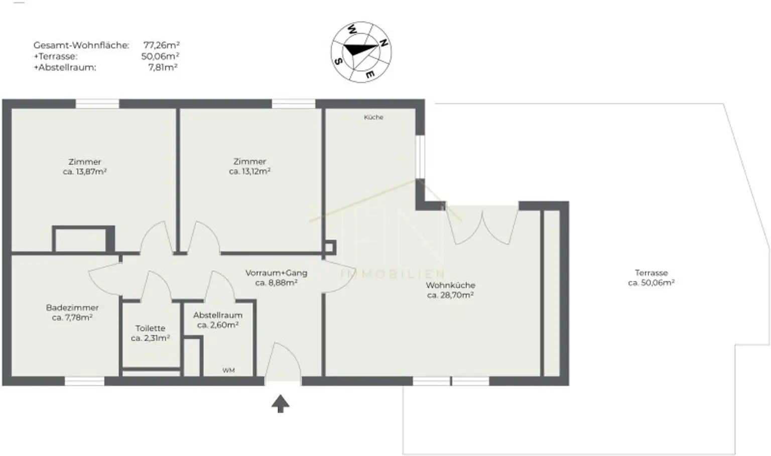 Moderne, sonnige 3-Zimmer-Wohnung mit 50m² Dachterrasse