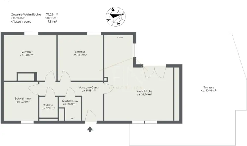 Moderne, sonnige 3-Zimmer-Wohnung mit 50m² Dachterrasse