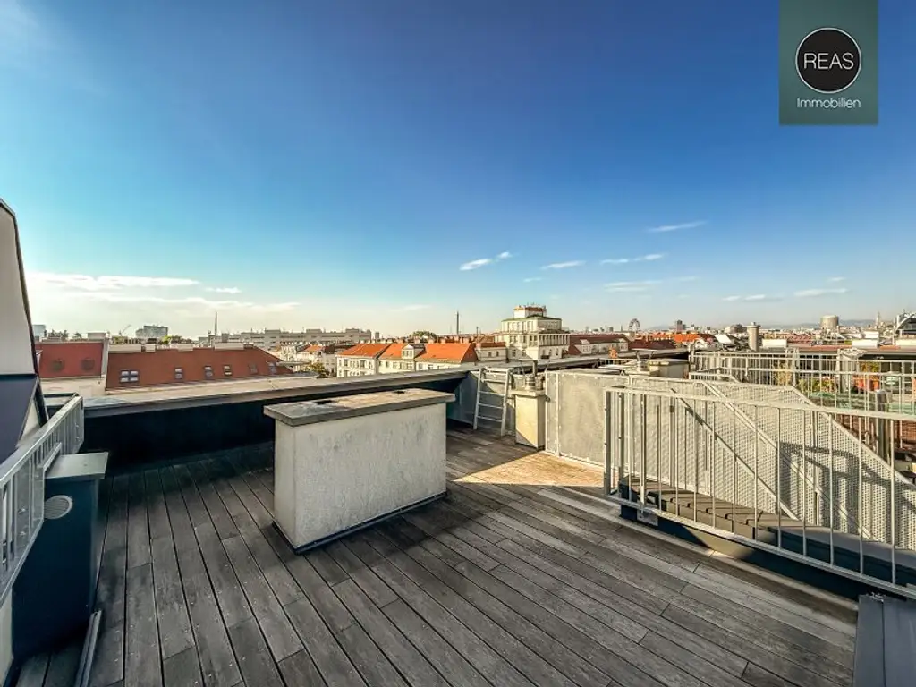 Provisionsfrei: Klimatisierte Dachgeschoss Maisonette mit 2 Terrassen und Kamin nahe Uno City!