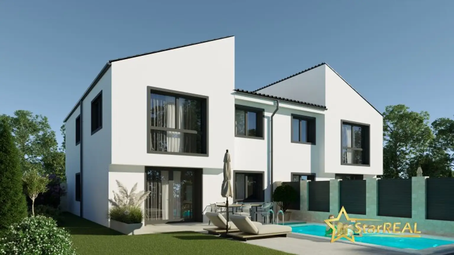 LUXURIÖSES ARCHITEKTENHAUS! SWIMMING POOL, ZIEGELMASSIVBAUWEISE, KLIMAVORBEREITUNG. PROVISIONSFREI für den Käufer.