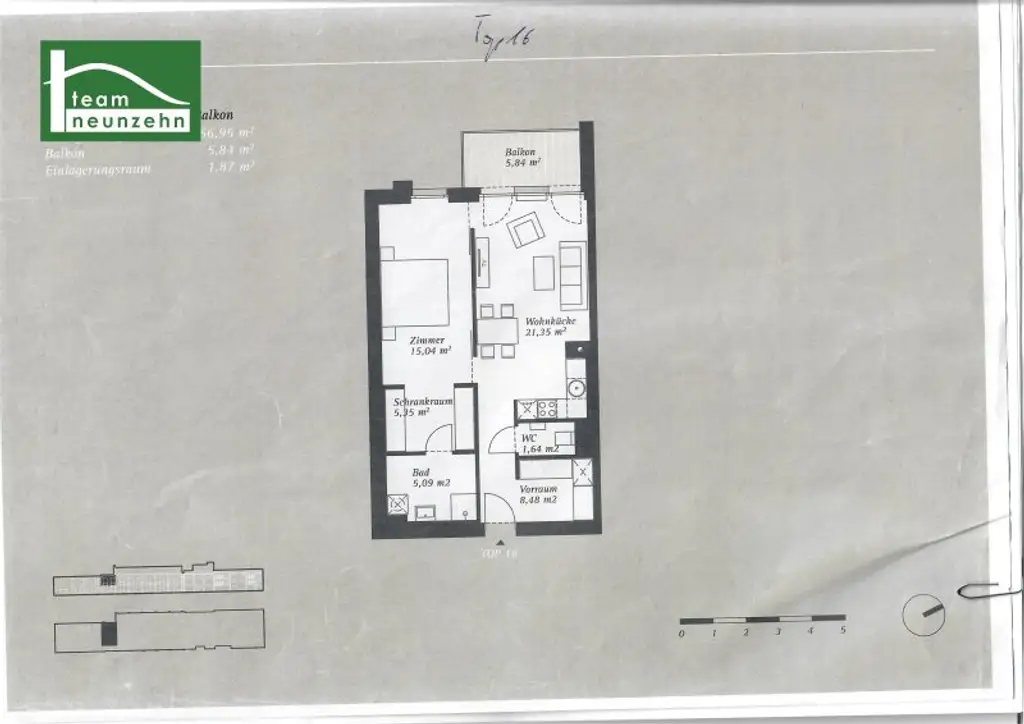 2 Zimmer-Wohnung in generalsaniertem Neubau mit ca. 6m2 Balkon.