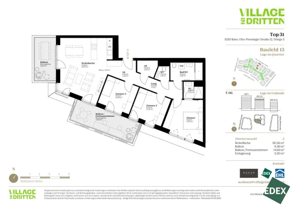 4-Zimmer-Balkonwohnung mit zwei Bädern, zwei WCs und Abstellraum | URBAN DAHEIM | BAUFELD 13