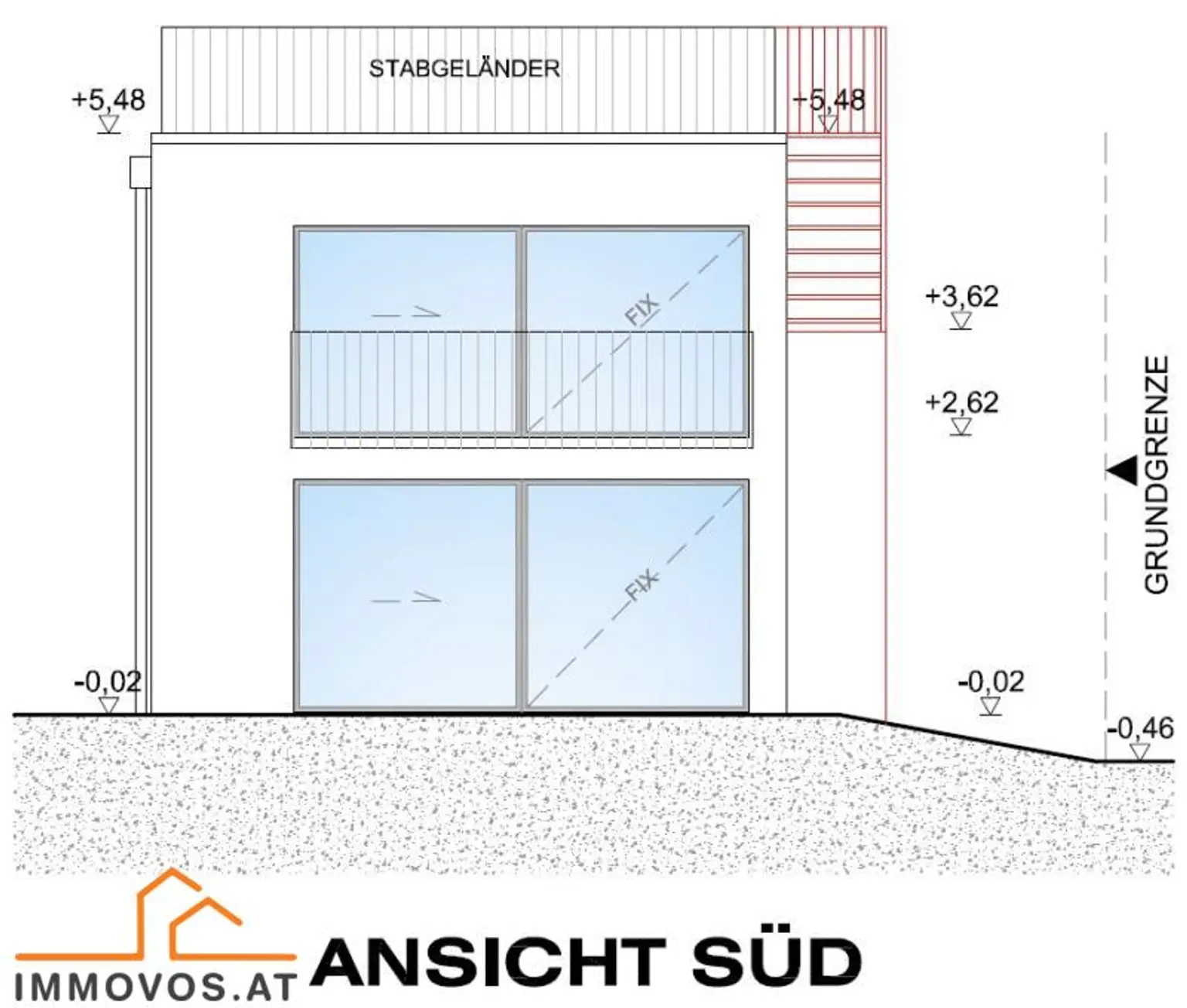 Ansicht Südseite mit Ausgang zur Terrasse