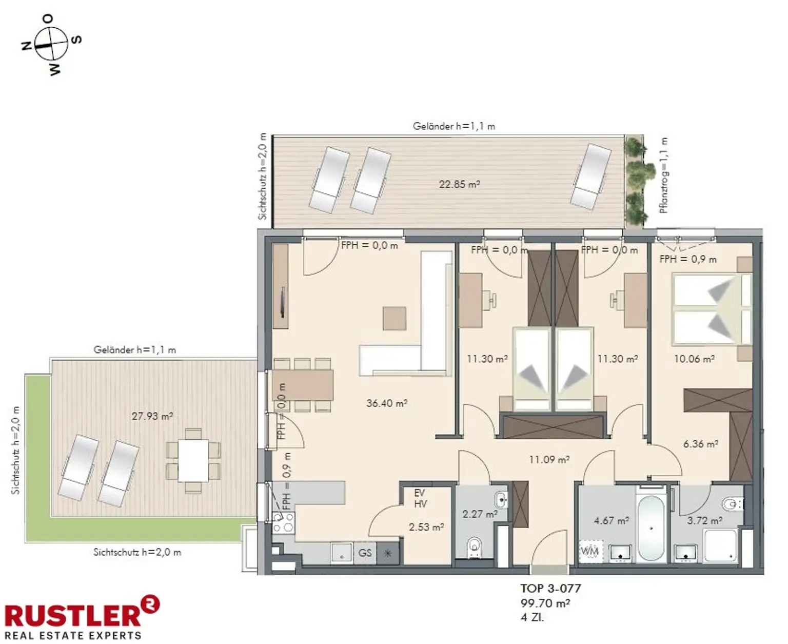 **ATTEMSGARTEN - HOCHWERTIGE 4 Zi WOHNUNG INKL. KÜCHE - 2 TERRASSEN - 2 BÄDER UND FITNESS**